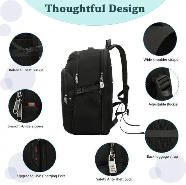 Alt view image 3 of 5 - HANXIUCAO Large Laptop Backpack with USB Charging Port, Anti-Theft Water Resistant Business Travel Backpack Computer Bag Fits 17" Laptop & College Essentials
