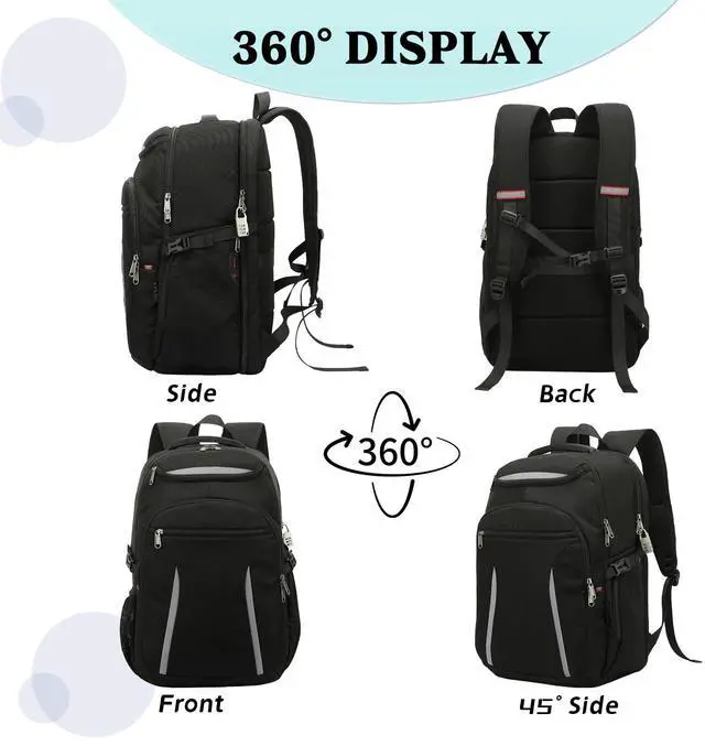 Alt view image 4 of 5 - HANXIUCAO Large Laptop Backpack with USB Charging Port, Anti-Theft Water Resistant Business Travel Backpack Computer Bag Fits 17" Laptop & College Essentials