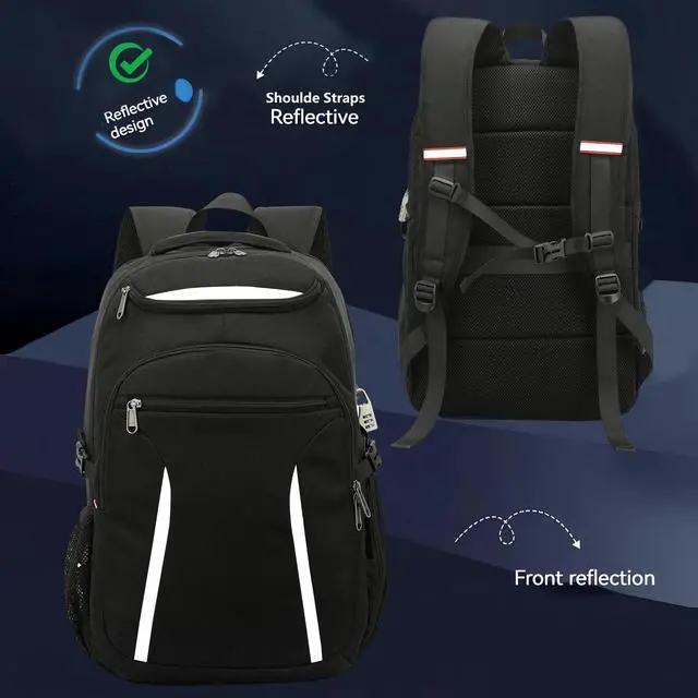 Alt view image 5 of 5 - HANXIUCAO Large Laptop Backpack with USB Charging Port, Anti-Theft Water Resistant Business Travel Backpack Computer Bag Fits 17" Laptop & College Essentials