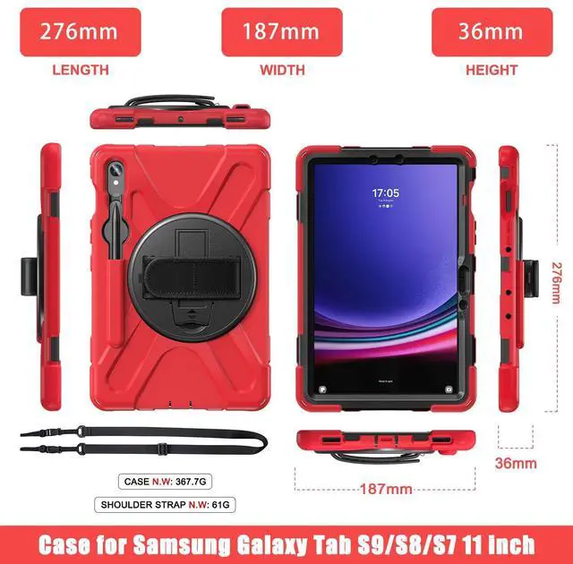 Alt view image 2 of 5 - HDAYM for Samsung Tablet S9 Case,with Rotating Stand,Shoulder Strap,Pencil Holder,Sturdy Heavy Duty Full Body Shockproof Protective Cover for Samsung Tablet s8 s7 s9 fe