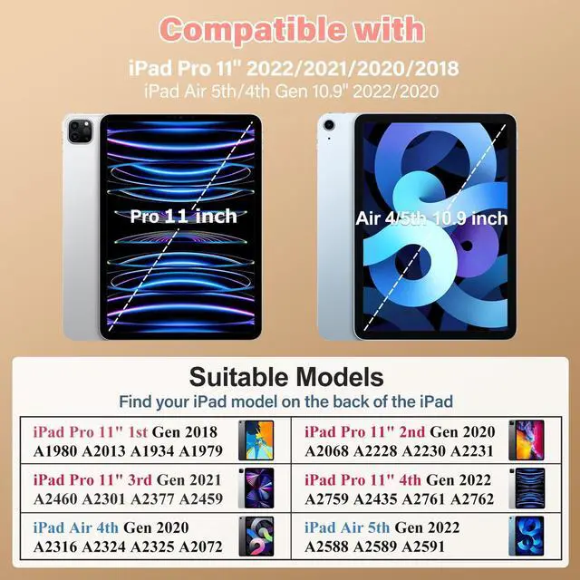 Alt view image 5 of 5 - HOGENL for iPad Pro 11 inch Case for Kids Girl with Pencil Holder,for iPad Air 5th/4th Generation Case 10.9" with Butterfly Stand Shoulder Strap Protective Cover for pro 11 4th/3rd/2nd/1st, Colourful