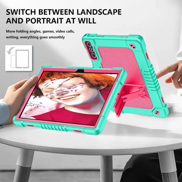 Alt view image 4 of 5 - Hoibon for KADYBE D106 Tablet Case,for MEIZE D106 Case,Shockproof Kids Case with 2 Pcs Screen Protector Shoulder Strap for KADYBE D106/MEIZE D106/VOZIZOV D106/FEONAL Android 14 10 inch (Green/Pink)