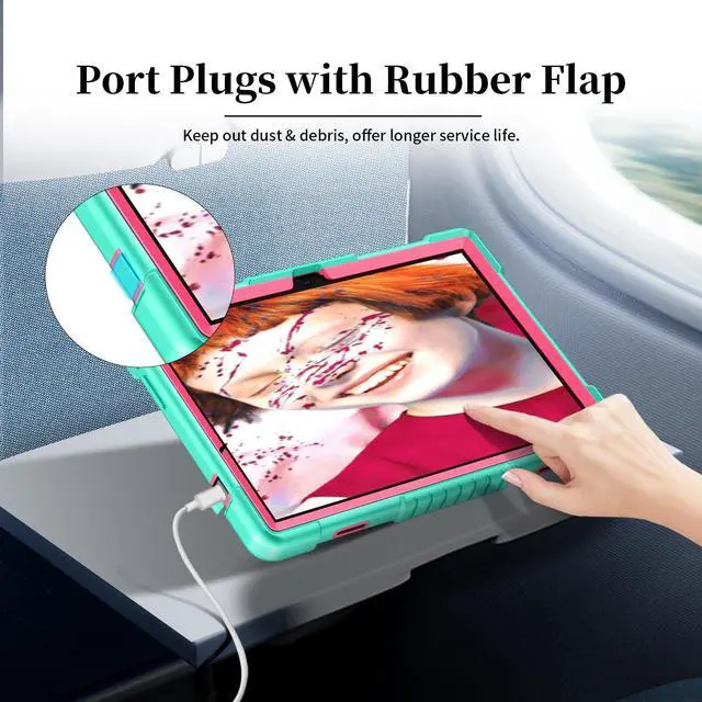 Alt view image 5 of 5 - Hoibon for KADYBE D106 Tablet Case,for MEIZE D106 Case,Shockproof Kids Case with 2 Pcs Screen Protector Shoulder Strap for KADYBE D106/MEIZE D106/VOZIZOV D106/FEONAL Android 14 10 inch (Green/Pink)