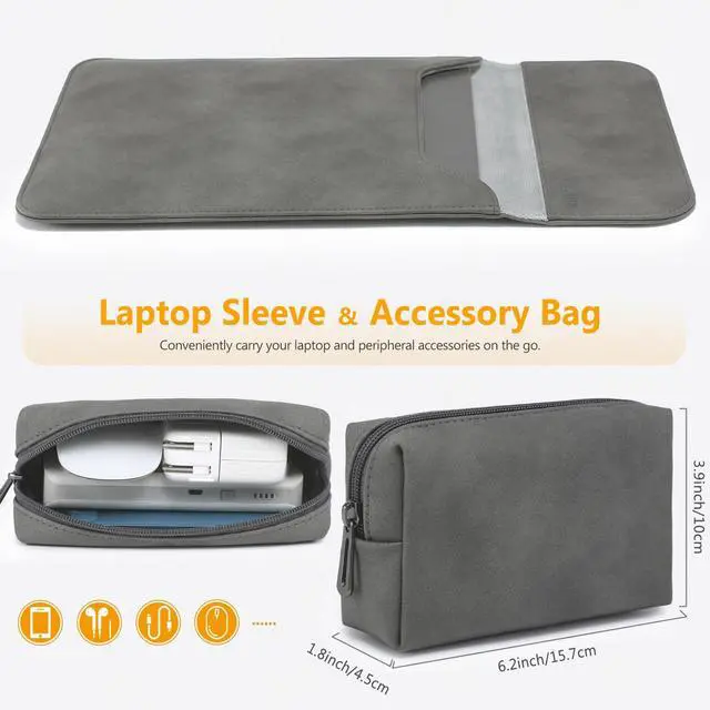 Alt view image 2 of 5 - HYZUO 15-16 Inch Laptop Sleeve for MacBook Pro 16 M4/M3/M2/M1 A3403 A3186 A2991 A2780 2025-2019, MacBook Pro 15 2015-2012 A1398, XPS 15, Faux Suede Leather Case with Accessory Bag, Dark Gray