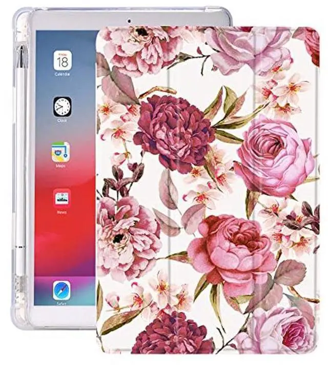 Main image of Idocolors Red Rose Flower Pad Case for 10.5" iPad Pro 2017/iPad Air 3 Cute Flower Girly Anti-Scratch Shockproof with Pencil Holder Lightweight Smart Trifold Stand Case(Model Number:A1701 A1709 A1852)