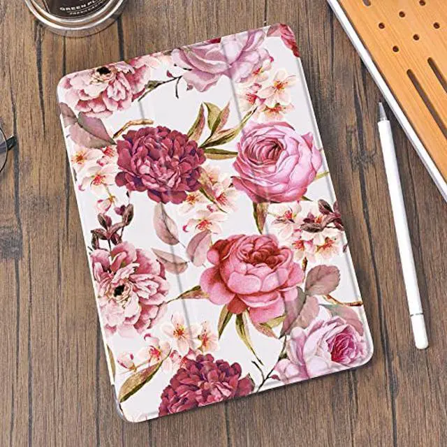 Alt view image 2 of 5 - Idocolors Red Rose Flower Pad Case for 10.5" iPad Pro 2017/iPad Air 3 Cute Flower Girly Anti-Scratch Shockproof with Pencil Holder Lightweight Smart Trifold Stand Case(Model Number:A1701 A1709 A1852)