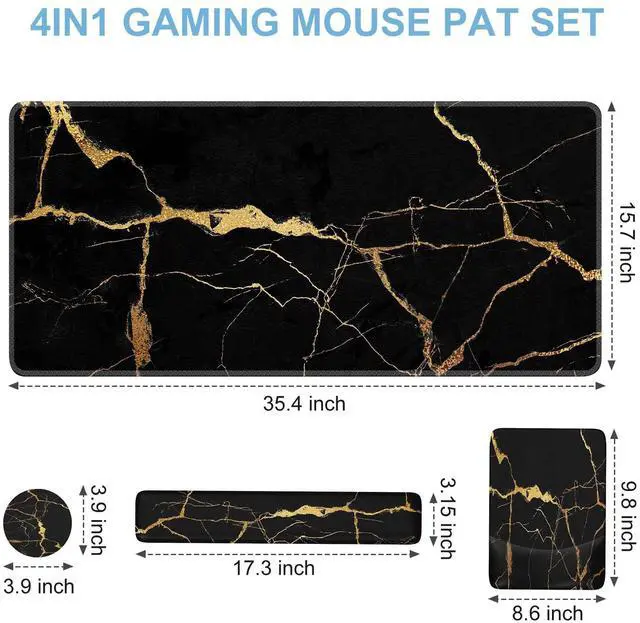 Alt view image 2 of 5 - iCasso Desk mat Set Desk Pad,Computer Keyboard Mat+Mouse Pad with Wrist Support + Keyboard Wrist Rest+Coaster, 4in1 Mouse Pads with Wrist Rests Non-Slip for Home Office Gaming,Gold Marble