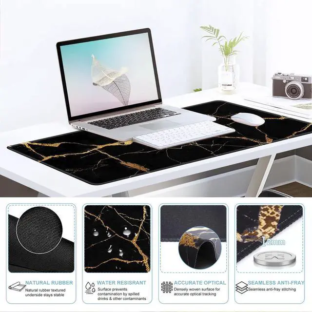 Alt view image 3 of 5 - iCasso Desk mat Set Desk Pad,Computer Keyboard Mat+Mouse Pad with Wrist Support + Keyboard Wrist Rest+Coaster, 4in1 Mouse Pads with Wrist Rests Non-Slip for Home Office Gaming,Gold Marble