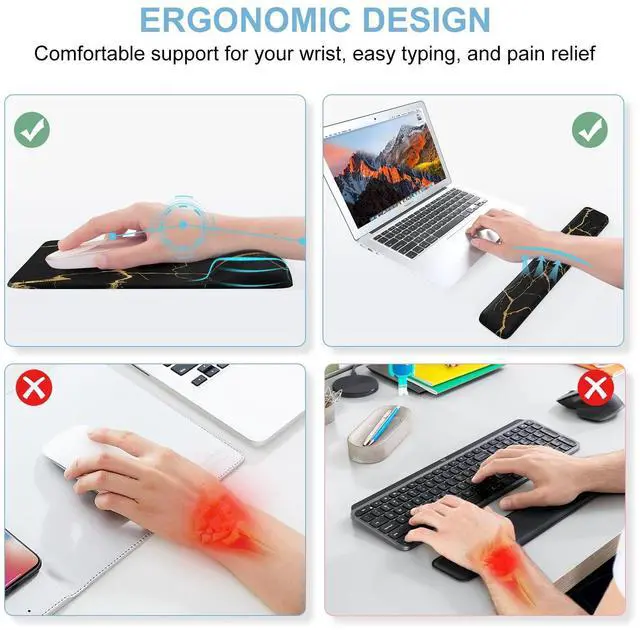 Alt view image 5 of 5 - iCasso Desk mat Set Desk Pad,Computer Keyboard Mat+Mouse Pad with Wrist Support + Keyboard Wrist Rest+Coaster, 4in1 Mouse Pads with Wrist Rests Non-Slip for Home Office Gaming,Gold Marble