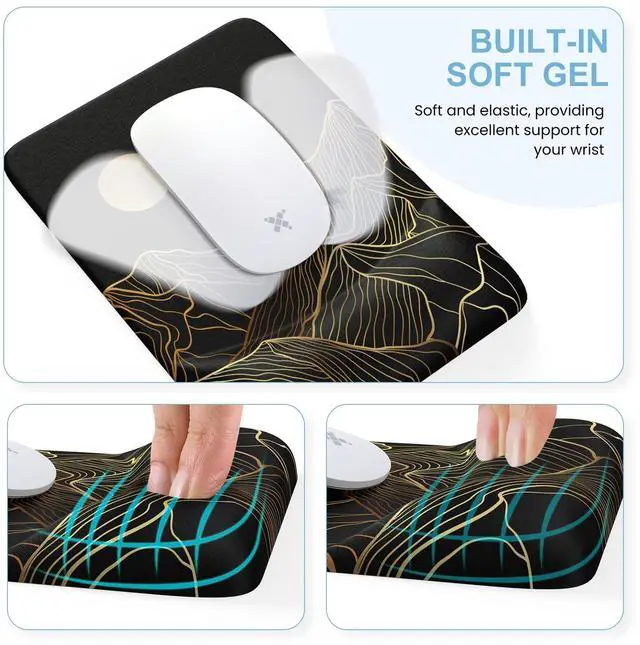 Alt view image 4 of 5 - iCasso Desk mat Set Desk Pad,Computer Keyboard Mat+Mouse Pad with Wrist Support + Keyboard Wrist Rest+Coaster, 4in1 Mouse Pads with Wrist Rests Non-Slip for Home Office Gaming,Gold Marble