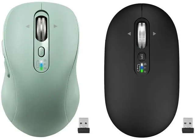 Main image of INFINMIND Wireless Bluetooth Green Mouse Rechargeable+Wireless Bluetooth Black Mouse with 1 Battery,Multi Device Ergo Computer Mouses,4-Way Super Scrolling,+- 3000 DPI,8-10 Buttons,Plug&Play,Quiet