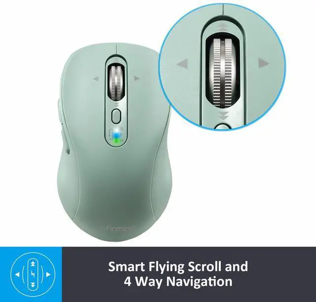 Alt view image 5 of 5 - INFINMIND Wireless Bluetooth Green Mouse Rechargeable+Wireless Bluetooth Black Mouse with 1 Battery,Multi Device Ergo Computer Mouses,4-Way Super Scrolling,+- 3000 DPI,8-10 Buttons,Plug&Play,Quiet