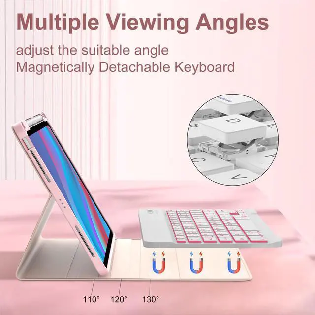 Alt view image 5 of 5 - IVEOPPE for iPad Air 11-inch(M3 2025/ M2 2024) Air 5th/4th Gen Case with Keyboard-7 Color Backlit, Detachable Wireless Bluetooth Keyboard, Auto Wake/Sleep, Portable Rechargeable,Pink,Backlit