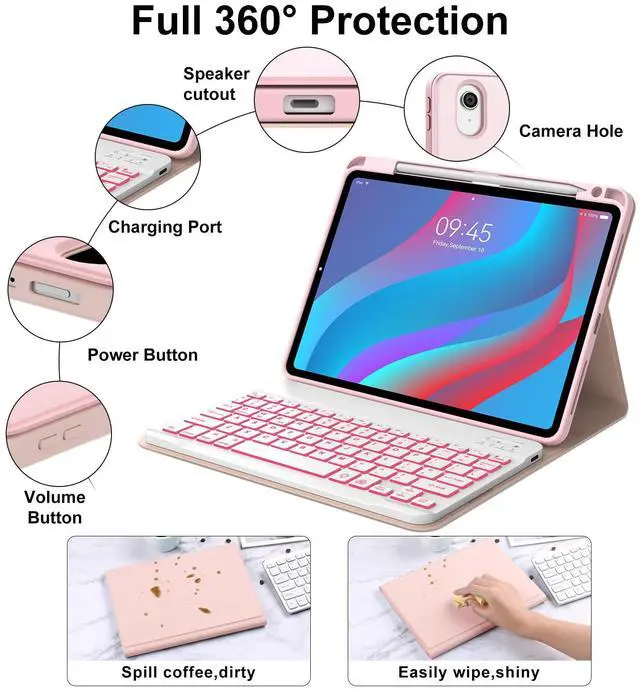 Alt view image 4 of 5 - IVEOPPE for iPad Air 11-inch(M3 2025/ M2 2024) Air 5th/4th Gen Case with Keyboard-7 Color Backlit, Detachable Wireless Bluetooth Keyboard, Auto Wake/Sleep, Portable Rechargeable,Pink,Backlit