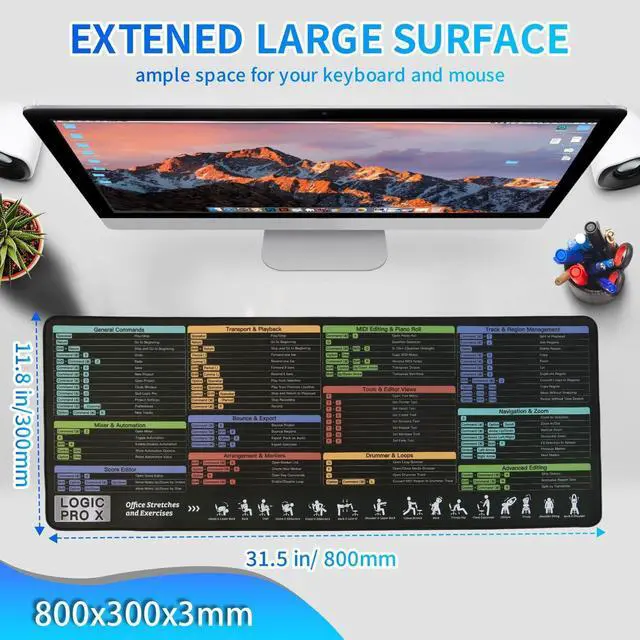 Alt view image 2 of 5 - Logic Pro X Shortcuts Mouse pad, Extra Large Keyboard Shortcut Desk Pad, Large Gaming Desk Mat Mousepad, Stitched Edges Non-Slip Rubber Base Mouse Pads for Computers Laptop