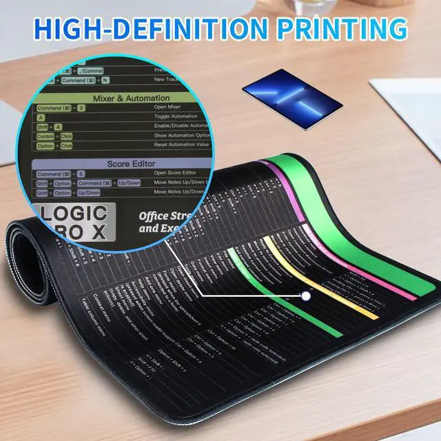 Alt view image 3 of 5 - Logic Pro X Shortcuts Mouse pad, Extra Large Keyboard Shortcut Desk Pad, Large Gaming Desk Mat Mousepad, Stitched Edges Non-Slip Rubber Base Mouse Pads for Computers Laptop