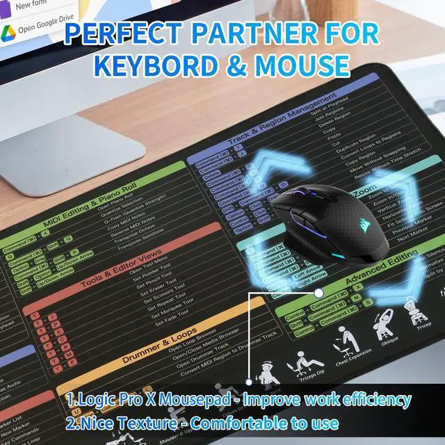 Alt view image 4 of 5 - Logic Pro X Shortcuts Mouse pad, Extra Large Keyboard Shortcut Desk Pad, Large Gaming Desk Mat Mousepad, Stitched Edges Non-Slip Rubber Base Mouse Pads for Computers Laptop