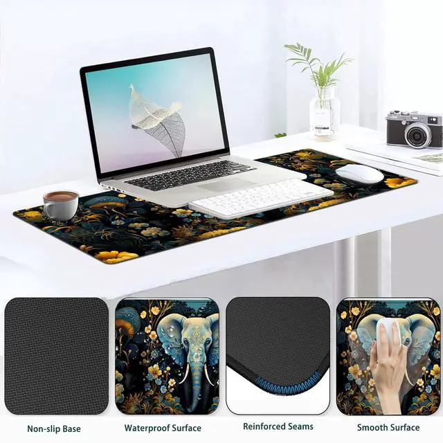 Alt view image 5 of 5 - JVGFYNKL Large Gaming Mouse Pad Set, Ergonomic Memory Foam Keyboard Wrist Rest Support + Mouse Wrist Rest + Extended Desk Mat with Non-Slip Rubber Base, The Golden Elephant Pattern Desk Pad