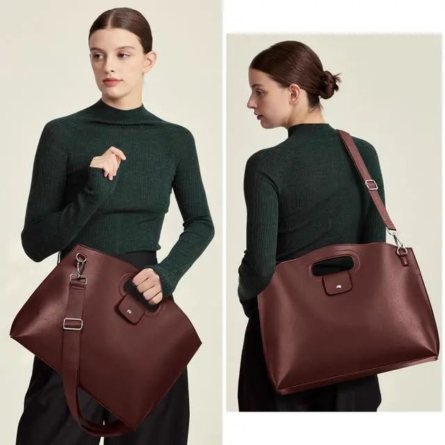 Alt view image 2 of 5 - KALIDI Messenger Bag 16 Inch Slim Laptop Vegan Leather Briefcase Crossbody Tote for 15.6" Notebook Computer Work Office Satchel Bag, Coffee