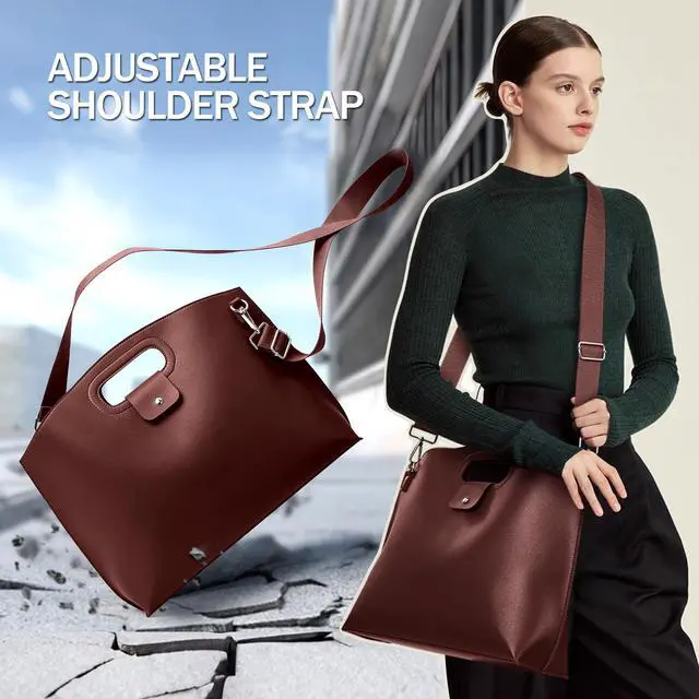 Alt view image 4 of 5 - KALIDI Messenger Bag 16 Inch Slim Laptop Vegan Leather Briefcase Crossbody Tote for 15.6" Notebook Computer Work Office Satchel Bag, Coffee