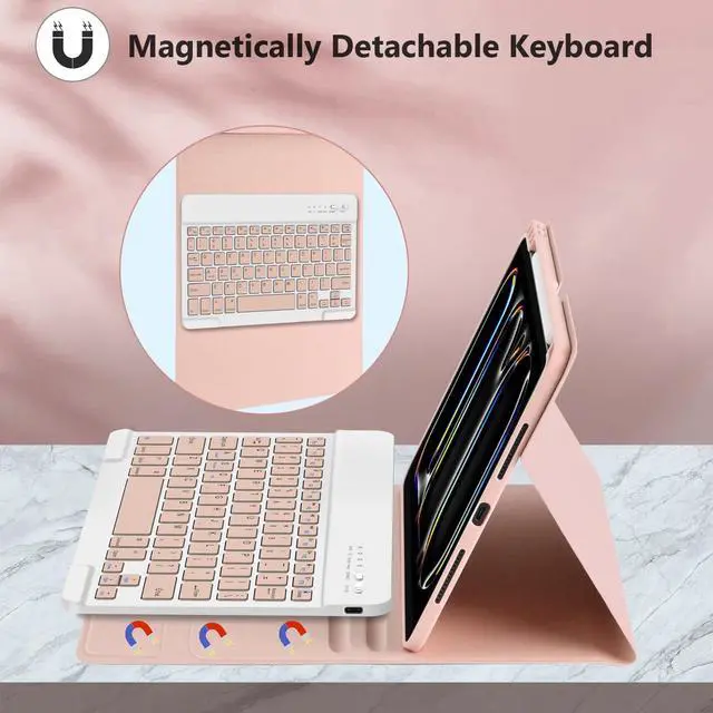 Alt view image 3 of 5 - KBCASE Keyboard Case for iPad Pro 11-inch (M4) 2024, Detachable Bluetooth Keyboard Case with Pencil Holder for iPad Pro 11 inch 2024 (Pink)