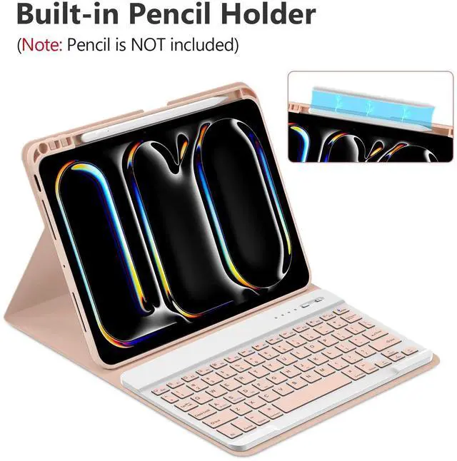 Alt view image 5 of 5 - KBCASE Keyboard Case for iPad Pro 11-inch (M4) 2024, Detachable Bluetooth Keyboard Case with Pencil Holder for iPad Pro 11 inch 2024 (Pink)