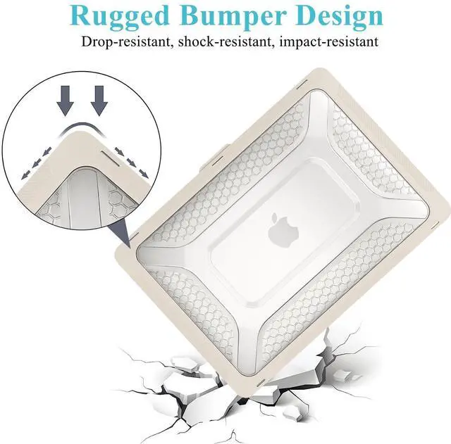 Alt view image 2 of 5 - KEROM Heavy Duty Case for MacBook Pro 14 inch 2024-2021 M4 M3 M2 M1 Pro/Max Chip A3112 A3185 A3401 A2918 A2992 A2779 A2442, Rugged TPU Bumper Hard Shell with Foldable Kickstand & Keyboard Cover, Beige