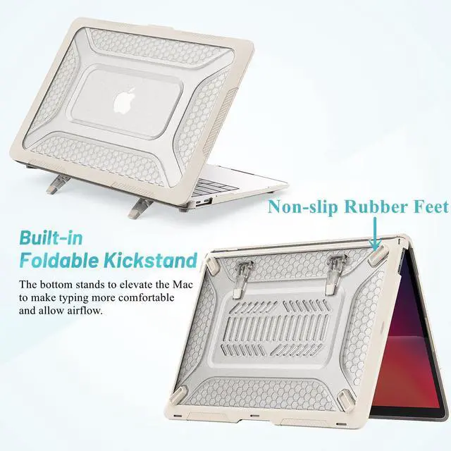 Alt view image 3 of 5 - KEROM Heavy Duty Case for MacBook Pro 14 inch 2024-2021 M4 M3 M2 M1 Pro/Max Chip A3112 A3185 A3401 A2918 A2992 A2779 A2442, Rugged TPU Bumper Hard Shell with Foldable Kickstand & Keyboard Cover, Beige