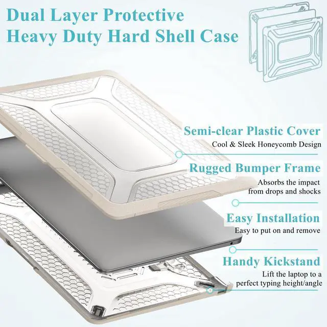 Alt view image 4 of 5 - KEROM Heavy Duty Case for MacBook Pro 14 inch 2024-2021 M4 M3 M2 M1 Pro/Max Chip A3112 A3185 A3401 A2918 A2992 A2779 A2442, Rugged TPU Bumper Hard Shell with Foldable Kickstand & Keyboard Cover, Beige