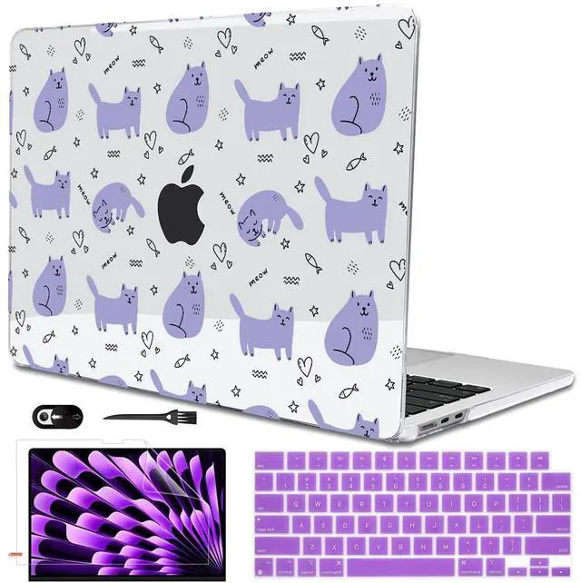 Main image of LCMOCICO Case Compatible with MacBook Air 13.6 inch 2025 2024 2023 2022 M4 M3 M2 A3113 A2681 A3240 Cover with Liquid Retina Display Touch ID,Pattern Plastic Hard Shell for Mac Air M4, Cute Cat & Fish