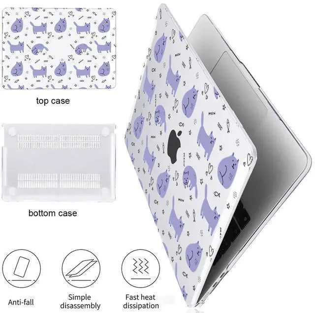 Alt view image 4 of 5 - LCMOCICO Case Compatible with MacBook Air 13.6 inch 2025 2024 2023 2022 M4 M3 M2 A3113 A2681 A3240 Cover with Liquid Retina Display Touch ID,Pattern Plastic Hard Shell for Mac Air M4, Cute Cat & Fish