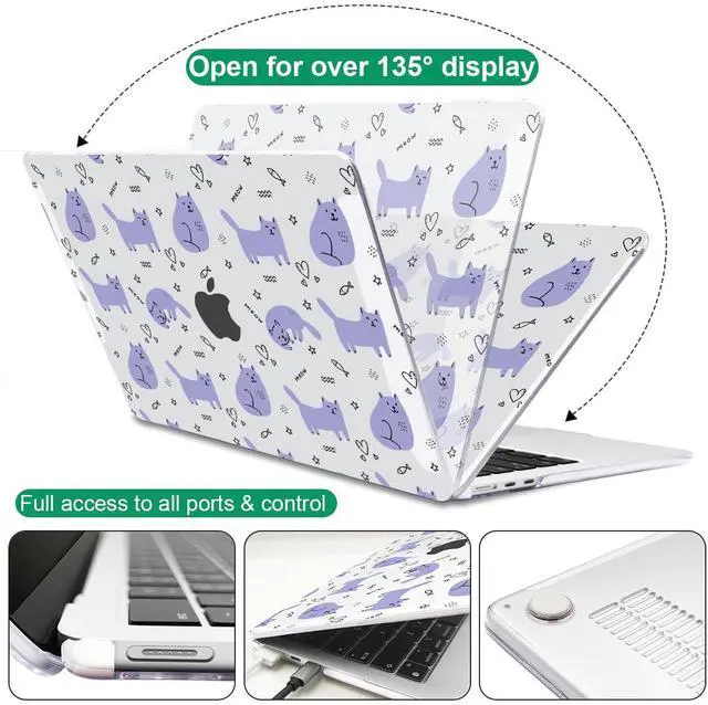 Alt view image 5 of 5 - LCMOCICO Case Compatible with MacBook Air 13.6 inch 2025 2024 2023 2022 M4 M3 M2 A3113 A2681 A3240 Cover with Liquid Retina Display Touch ID,Pattern Plastic Hard Shell for Mac Air M4, Cute Cat & Fish