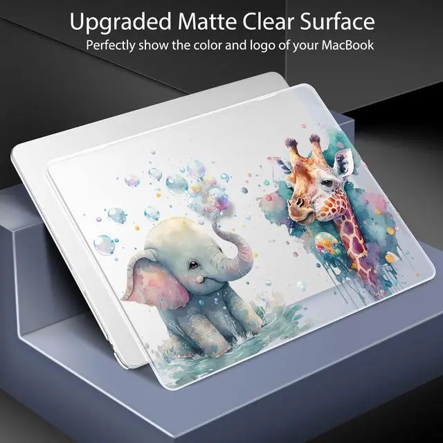 Alt view image 3 of 5 - Lepeoac for MacBook Air 13.6 inch Case M4 M3 M2 2025 2024-2022 Release Model A3240 A3113 A2681, Sturdy Plastic Hard Shell Case & Screen Protector for MacBook Air M2 13 inch, Elephant & Giraffe