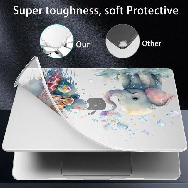 Alt view image 4 of 5 - Lepeoac for MacBook Air 13.6 inch Case M4 M3 M2 2025 2024-2022 Release Model A3240 A3113 A2681, Sturdy Plastic Hard Shell Case & Screen Protector for MacBook Air M2 13 inch, Elephant & Giraffe