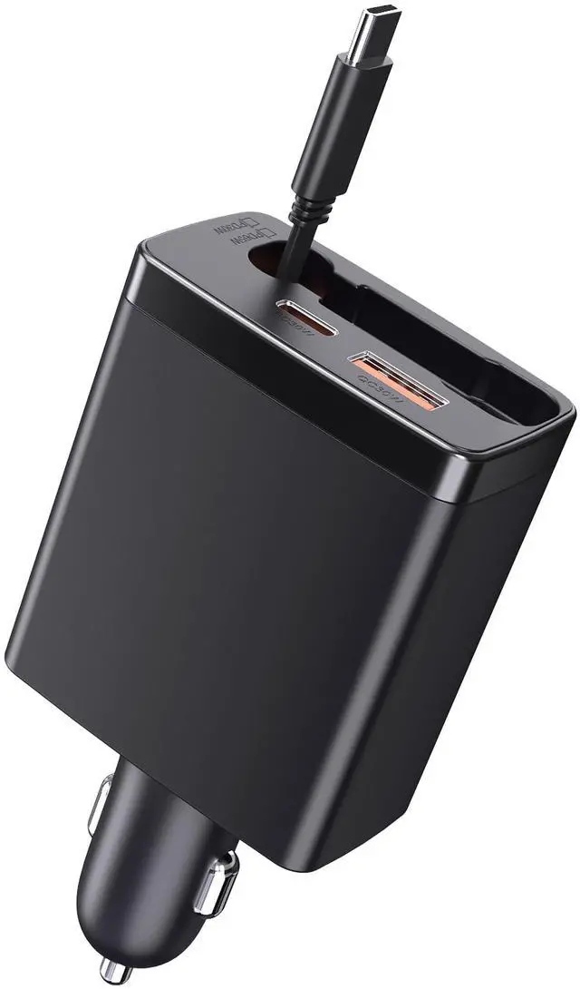 Main image of Laptop Car Charger Adapter,Car Charger with Single Retractable Charging Cables,3 in 1 Fast Car Phone Charger, USB-A,Type-C and Type-C Telescopic Cable Interface Car Charger Adapter-3ft