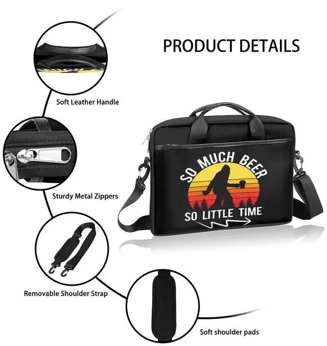 Alt view image 4 of 5 - Laptop Bag for Women Men, Bigfoot 15.6 inch Messenger Shoulder Bags, Water Resistant Sasquatch So Much Beer Computer Bag Sleeve Laptop Carrying Case for Work, Office, School, Casual