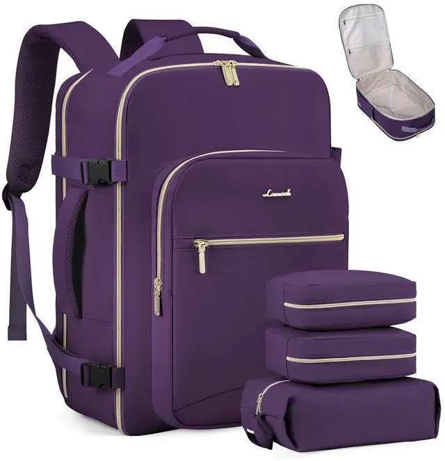 Main image of LOVEVOOK Carry on Travel Backpack, 50L Waterproof Large 18 inch Laptop Luggage Daypack as Personal Item Flight Approved, Business Weekender Overnight with 3 Packing Cubes, Dark purple