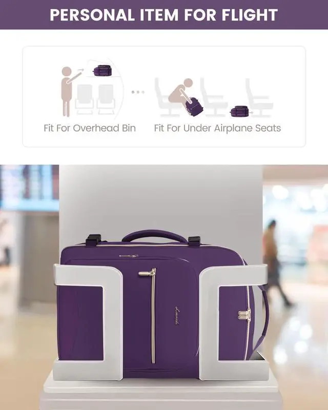 Alt view image 4 of 5 - LOVEVOOK Carry on Travel Backpack, 50L Waterproof Large 18 inch Laptop Luggage Daypack as Personal Item Flight Approved, Business Weekender Overnight with 3 Packing Cubes, Dark purple