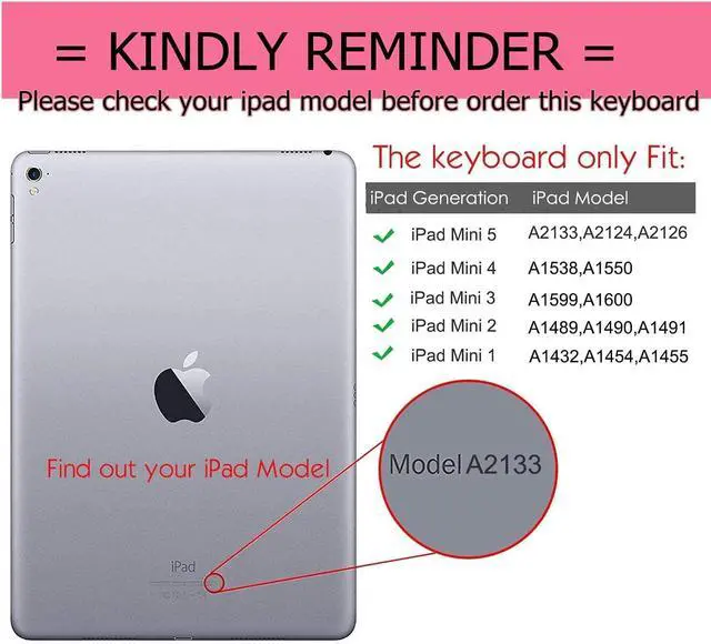 Alt view image 2 of 5 - Lrufodya iPad Keyboard Case for iPad Mini 1 2 3 4 5 with Detachable Keyboard and Pen Holder, Slim Smart Auto Sleep/Wake Cover Case (Pink)