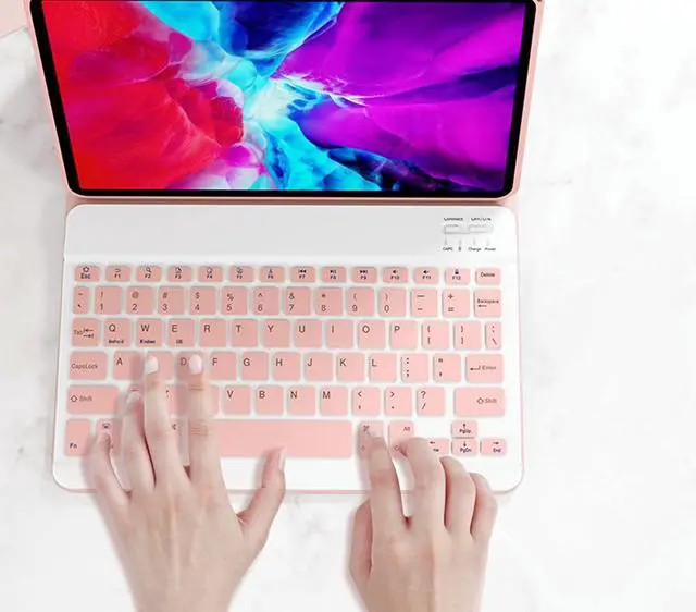 Alt view image 3 of 5 - Lrufodya iPad Keyboard Case for iPad Mini 1 2 3 4 5 with Detachable Keyboard and Pen Holder, Slim Smart Auto Sleep/Wake Cover Case (Pink)