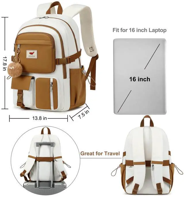 Alt view image 5 of 5 - Laptop Backpack 15.6 Inch Elementary Middle High School Bag College Backpacks with Lunch Box Pencil Pouch 3 PCS Set Travel Bookbags for Teens Girls Women Students (Beige Khaki)