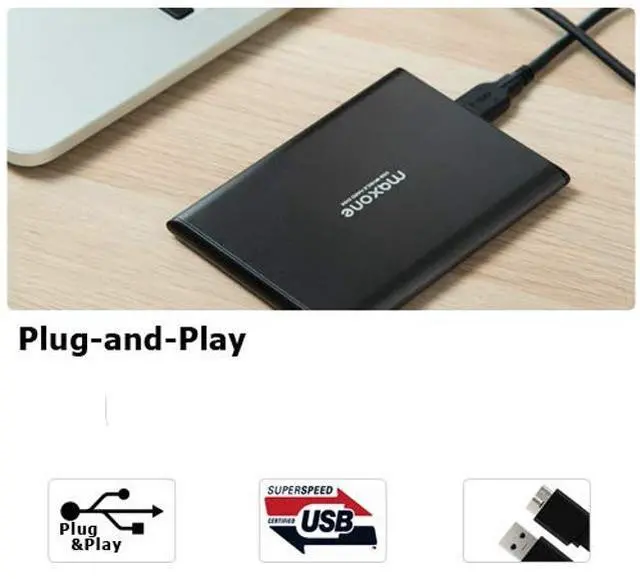 Alt view image 2 of 5 - Maxone 500GB Ultra Slim Portable External Hard Drive HDD Compatible with PC, Laptop, Grey
