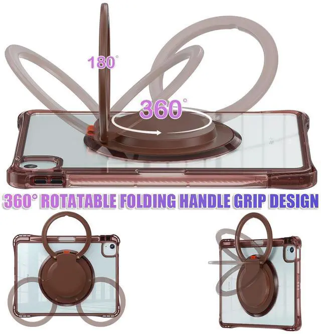 Alt view image 3 of 5 - MEEgoodo for iPad Air 11 inch Case 7th/6th Generation(M3/M2) 2025 2024 & iPad Air 5th/4th Gen 10.9 inch 2022 2020, Glitter Tablet Cover with Rotating Stand/Transparent Acrylic/Pencil Holder, Chocolate