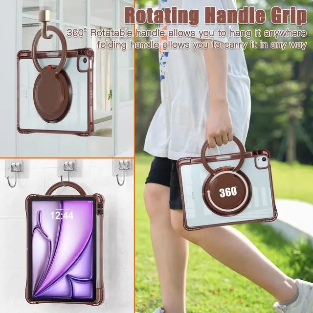 Alt view image 5 of 5 - MEEgoodo for iPad Air 11 inch Case 7th/6th Generation(M3/M2) 2025 2024 & iPad Air 5th/4th Gen 10.9 inch 2022 2020, Glitter Tablet Cover with Rotating Stand/Transparent Acrylic/Pencil Holder, Chocolate