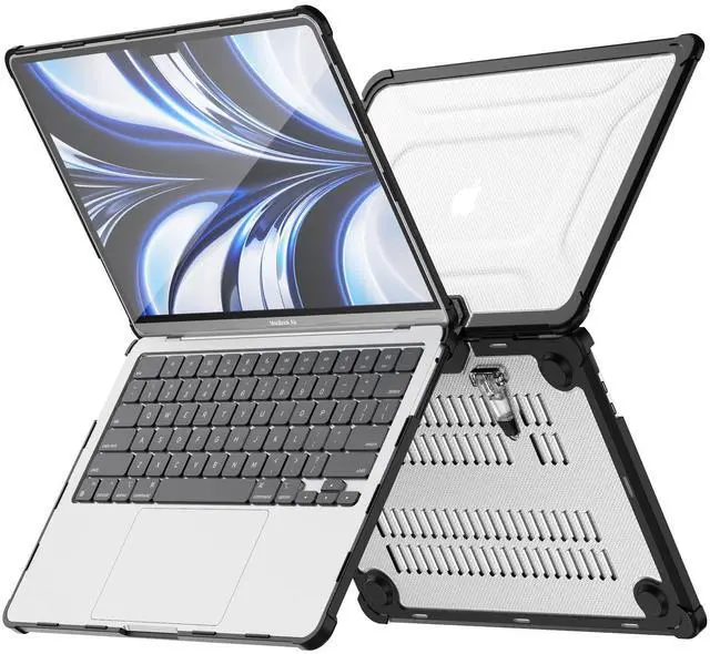 Alt view image 3 of 5 - MEEgoodo Case for MacBook Air 13 inch 2021 2020 2019 2018 A2337 M1 A2179 A1932 with Heavy Duty Rugged Shockproof, Laptop Hard Shell Case with TPU Hard Frame & Fold Kickstand & Connection Design, Black