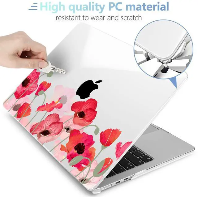 Alt view image 4 of 5 - MEEgoodo for M4/M3/M2 MacBook Air 15.3 inch Case 2025 2024 2023, Case Fit Model (A3241/A3114/A2941) for MacBook Air 15 inch, Laptop Hard Shell with Keyboard Cover, Hand Drawn Poppy
