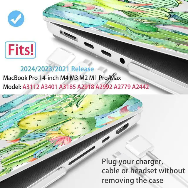 Alt view image 2 of 5 - Mektron Case for MacBook Pro 14 inch 2024 2023 2021 Model M4 A3112 A3401 A3185 M3 A2918 A2992 M2 A2779 M1 A2442 Pro/Max, Plastic Hard Shell Case Cover for MacBook Pro 14", Watercolor Cactus