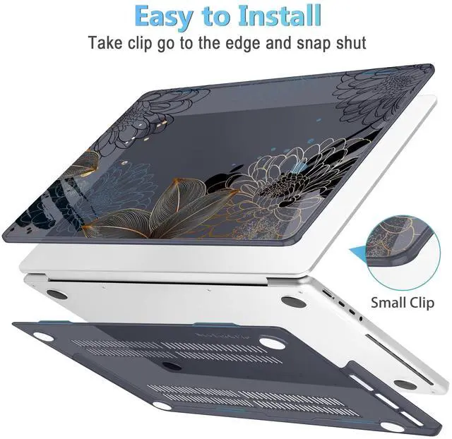 Alt view image 3 of 5 - Mektron Case for MacBook Pro 14 inch 2024 2023 2021 Model M4 A3112 A3401 A3185 M3 A2918 A2992 M2 A2779 M1 A2442 Pro/Max, Plastic Hard Shell Case Cover for MacBook Pro 14", Line Chrysanthemums