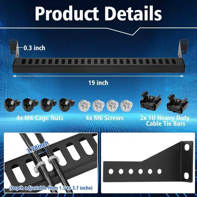 Alt view image 2 of 5 - MorningRo 2 Pcs 1u 19 Inch Rack Mount Cable Management Horizontal Bracket 24 Slot Adjustable Depth Horizontal Network Cable Lacing Cross Support Bar for Patch Panels/Switches