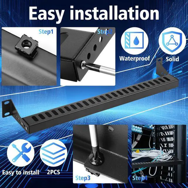 Alt view image 3 of 5 - MorningRo 2 Pcs 1u 19 Inch Rack Mount Cable Management Horizontal Bracket 24 Slot Adjustable Depth Horizontal Network Cable Lacing Cross Support Bar for Patch Panels/Switches